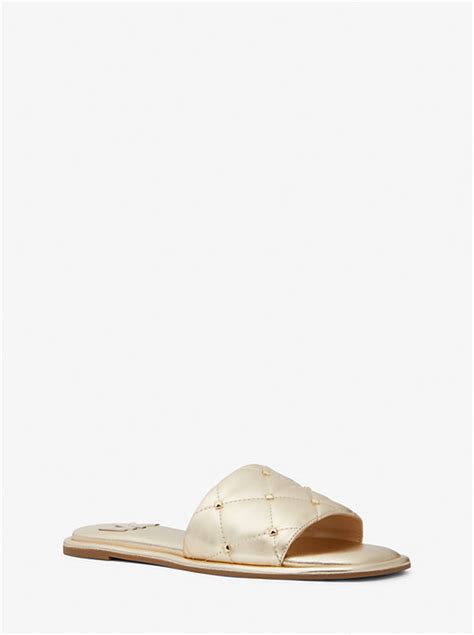 michael kors hayworth sandals|Hayworth Studded Metallic Slide Sandal .